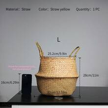 大型手工編織海草植物盆，可折疊收納籃附手柄與盆蓋，自然波希米亞風室內/室外客廳露台花園裝飾 - 草黃(附提手款) - 查看 15