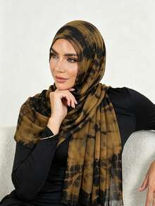 1pc Tie-Dye Fashion Scarf, Women's Muslim Hijab, Lightweight & Breathable, Elegant Outerwear, Beach Sun Protection Shawl - Multicolor - View 2