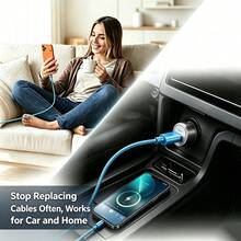 Android手機用USB C快充數據線，USB-C轉Type-C快充線（3.3/6.6/10英尺尼龍編織），兼容三星，手機充電線，C-Type接口充電線，適用於旅行/室內/室外/車充，紫色 - 3pcs黑+藍+紫 - 查看 4