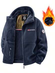 Áo khoác nam có mũ trùm đầu, chất liệu lông cừu Polar Fleece ấm áp, lớp lót dày dặn, khóa kéo toàn thân, thích hợp cho mùa đông. - Xanh đậm - Xem 3
