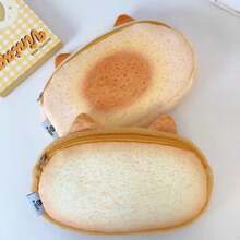 Super Cute Lucky Bread Toast Cat Pencil Case, Large Capacity Soft Plush Happy Cat Fuzzy Clothing Zipper Pencil Pouch, Makeup Bag Office Storage Box Pencil Case - Cat - View 2