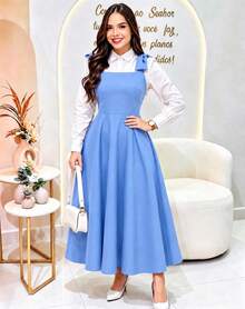 TAILORED DRESS WITH WIDE STRAPS AND BOW CODE 02 EVANGELICAL FASHION (Shirt Not Included) - Baby Blue - View 1