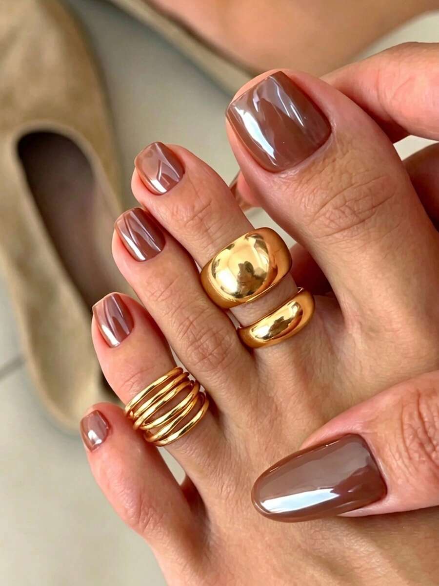 3pcs INS Minimalist Versatile Geometric Glossy Line Hollow Curved Toe Ring Set, Unique Niche Design Multi-Layer Foot Jewelry - Gold - View 1