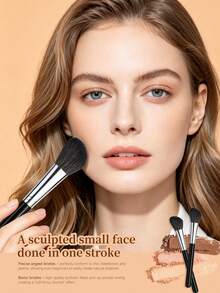 Slanted Cheekbone Blush Brush Contour Brush Multi-Functional Professional Makeup Tool With Wool Bristles For Better Pigment Pickup - Black - View 4