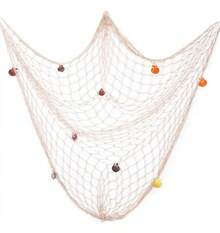 Red De Pesca Decorativa Estilo Mediterráneo Con Conchas 1*2m - Beige - Ver 1