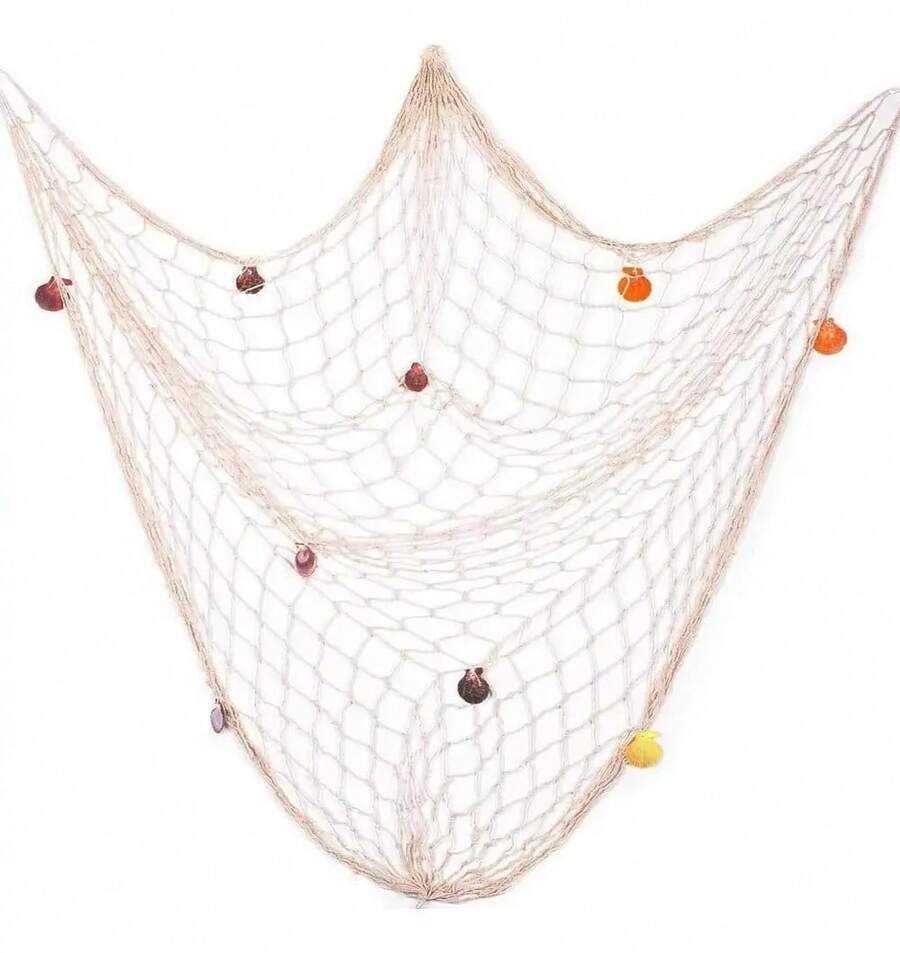 Red De Pesca Decorativa Estilo Mediterráneo Con Conchas 1*2m - Beige - Ver 1