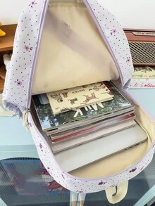 1件可愛花卉圖案尼龍背包，輕量大容量學生書包，可調節肩帶，適合女孩/男孩/學生，完美適用於日常使用、外出、旅行、學校及開學季 - 粉色 - 查看 4