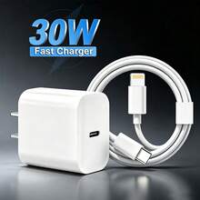 30W Phone Charger Set Fast Charging 30W Adapter + 3.3ft/100cm High-Efficiency Data Sync Fast Charging Cable Compatible With IPhone 14/13/12/11 Pro Plus/XS/XR/8/7/9/ Series Wall Charger Set - US A Type Plug(110-127V) - View 1