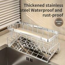 1pc Stainless Steel Sink Caddy With Drain Tray - Rust-Proof Kitchen Storage For Sponges, Soap Dispenser And Cleaning Cloths - Durable Countertop Accessory, Kitchen Sink Sponge Holder - Multicolor - View 5