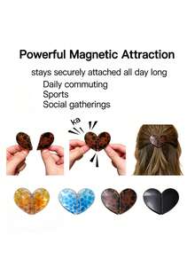 1 Pair Women's New Leopard Print Heart Magnetic Hair Claw Clips, Women's Hair Accessories, Vintage Style, Detachable Hair Clips, For Half-Up Hairstyles - Multicolor - View 2