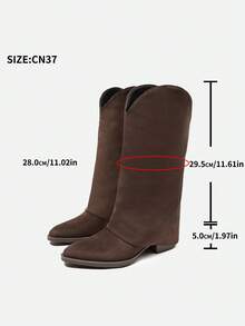 Black Slimming Multi-Color New Ruched High Tube Boots 2025 Autumn/Winter New Pointed Toe Chunky Heel High Heel Slim Knee-High Long Boots For Women - Coffee Brown - View 10