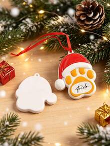 1pc Personalized Pet Paw Print Ornament, Custom Text Ornament, Paw Print Holiday Decoration, Exclusive Christmas Dog Ornament, Personalized Dog Decoration, Custom Dog Pendant, Pet Keepsake, Christmas Tree Hanging Decoration - Multicolor - View 7
