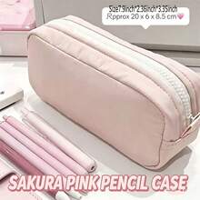 1pc Minimalist Japanese Style Solid Color Student Pencil Case, Large Capacity Fabric Desktop Stationery Storage Box, Fresh Artistic Learning Daily Stationery Bag, Can Store Calculator, Notebook And Pens - Suitable For School, Office And Travel Use - Suitable For Students, Professionals, Unisex, Multi-Functional Storage Box, Zipper Closure, Pencil Case - Multicolor - View 2