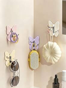 Rotating Butterfly 3-Hook Self-Adhesive Wall Hook, No-Drill 3-In-1 Rotating Hook, Suitable For Bathroom, Kitchen, Bedroom, Entryway And Behind Door, Coat, Hat, Towel, Key Storage Rack, Home Storage Wall-Mounted Cute Room Decor Home Decoration Back To School Season - Multicolor - View 6