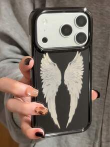Korean Style Premium Diamond Texture Angel Wings Phone Case Compatible With Apple 17 Pro Max, 16 New 17, 15, 17 Pro, Anti-Drop Protective Cover, Creative Unisex Design - Black - View 1