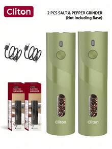 CLITON 可充電自動電動鹽與胡椒研磨器，單手操作 LED 燈香料磨盤，電子香料搖搖瓶，3 種選項可選：單個研磨器 / 2 個研磨器套組 / 2 個研磨器附充電底座，適用於廚房、用餐與燒烤 - 彩色 - 查看 13