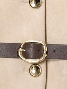 GDDYIN Women's Autumn New Elegant Retro Style Commuting Outfit Solid Color Front Buckle Belt Slim Fit Jacket Fall - Beige - View 11