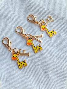 1PC Cute Giraffe Initial Keychain Pendant, Animal Theme With Golden Letter Decoration. Name Initial Keychain, Cute Accessory Suitable For Men And Women. Backpack Keychain Accessory, Great Gift For Boyfriends, Girlfriends, Classmates And Family, Small Party Favor - Multicolor - View 7