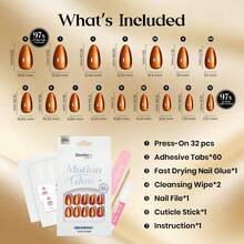 Beetles  Caramel Brown Cat Eye Press-On Nails, Short Almond False Nails With Easy 10-Minute Application, Complete Fall Manicure Kit For Women - Cat Eye Press On Nails Short Almond - 查看 10