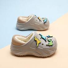Kids' Thermal Lined Clogs With Cute 3D Dinosaur Decor, EVA Non-Slip Soft Sole, Unisex Home & Outdoor Wear, Warm For Autumn/Winter - Grey - View 3