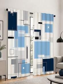 2pcs Creative Geometric Cube Digital Print, Multi-Color Palette, Minimalist Modern Style, Suitable For Bedroom, Living Room, Rental Home Decor, Semi-Sheer, Rod Pocket Installation - Multi-color D - View 8