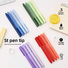 14pcs Gradient Style Retractable Gel Pens/Ins Style /Gradient Retro Student Study Pens/0.5 Black/(Includes 4 Pens + 10 Refills) - Gradient Style - View 2