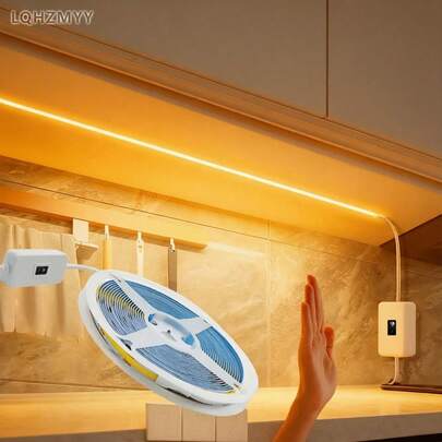 LQHZMYY 1pc LED Light Strip With Hand Sweep Sensor Switch, No Spot COB Flexible LED Light Strip, Gesture Wave Sensor Switch, No Touch Required, Warm White 3000K, Low Voltage 5V, USB Powered, Suitable For Cabinet, Wardrobe, Kitchen Lighting, Mirror, TV Background, Home Lighting, Space Main Image, Christmas Holiday Party Decoration