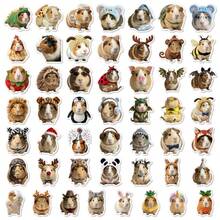 50/100Pcs Realistic Cute Guinea Pig Waterproof Vinyl Stickers, Adorable Pet Cavy With Fun Costume Hat Outfit Decals For Water Bottle Journal Laptop Scrapbook Decor,Back To School - Multicolor - View 12