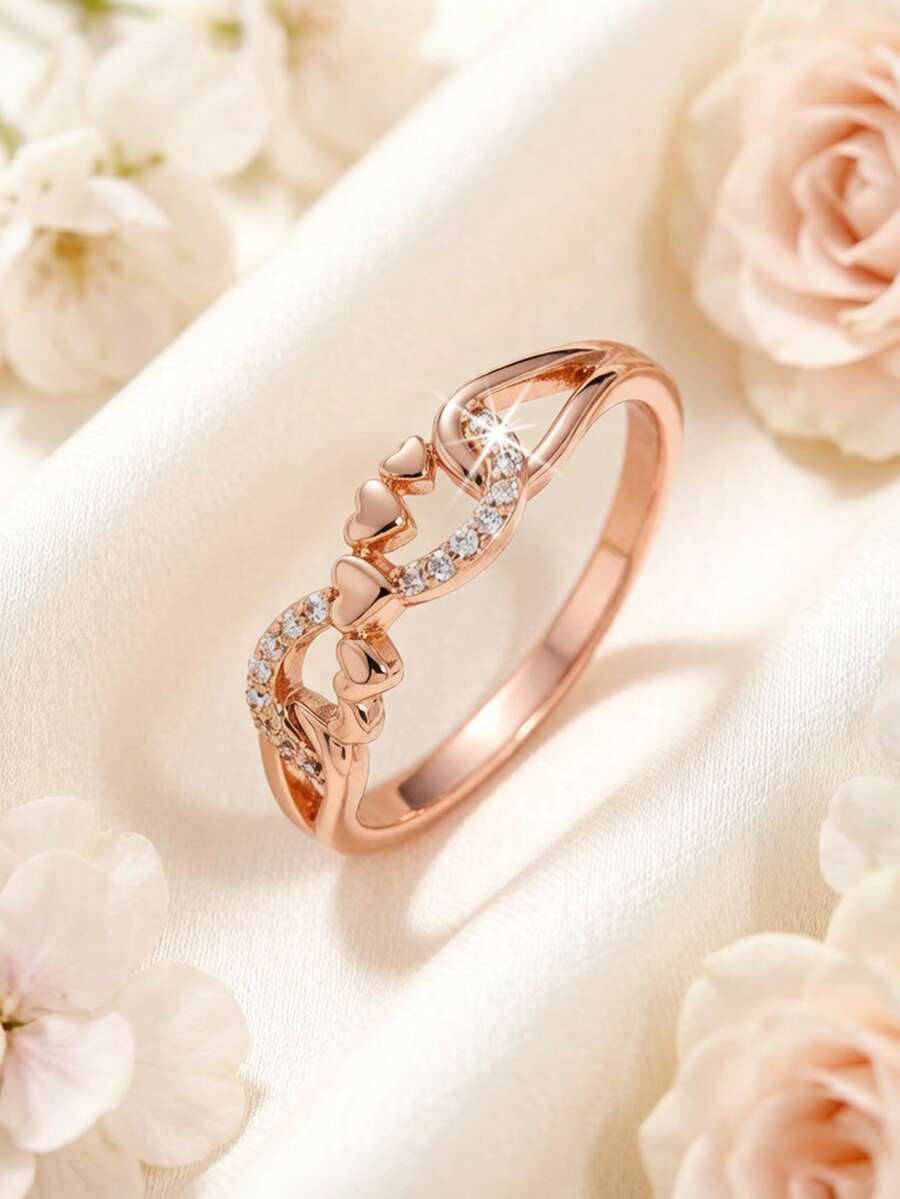 1pc Fashion Romantic Infinity Symbol Heart Shaped Women's Ring, Valentine's Day Gift, Suitable For Date And Confession - Rose Gold - View 1