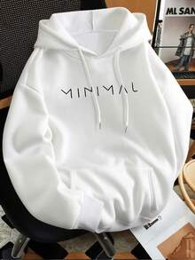Minimalist Style Letter-Printed Hooded Sweatshirt, Versatile Top For Everyday Casual Wear And Commuting - 白色 - 查看 1