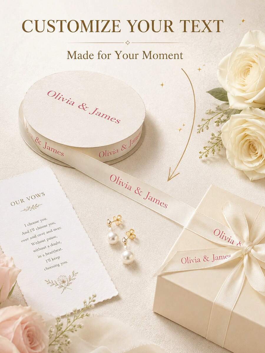 Customized Satin Ribbon, 25mm Personalized DIY Ribbon, Gift Wrapping, Birthday, Wedding, Anniversary, Woven Ribbon Bow Decoration Gifts, School Supplies, Back To School Season