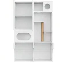 Cat Litter Box Cabinet, Pet Cabinet, Pet Storage Unit, Cat Tree, For 2 Litter Boxes, With Scratching Post And Resting Area, For Cats And Dogs, White, 140 X 45 X 195 Cm - one-size - View 5