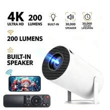 ZZPQVT Mini Proyector, Proyector Portátil con Wifi y Bluetooth, Aplicaciones Integradas | Soporta 4K 1080P, Rotación de 180°, Corrección Trapezoidal Automática, Proyector de Películas Compatible con /USB/TV Stick/Smartphone/Laptop - Ver 3