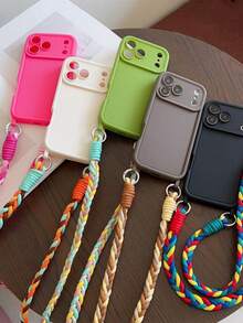 Minimalist Candy Color Crossbody Neck Long Strap Phone Case Compatible With IPhone 18 ProMax 18Pro 17 Pro Max 17 Pro 16 Pro Max 15 14 Pro Max 13 12 Pro 11 Shockproof Candy Crossbody Neck Cord Long Strap Braid Soft Camera Protection Anti-Drop Cover - Hot Pink - View 3