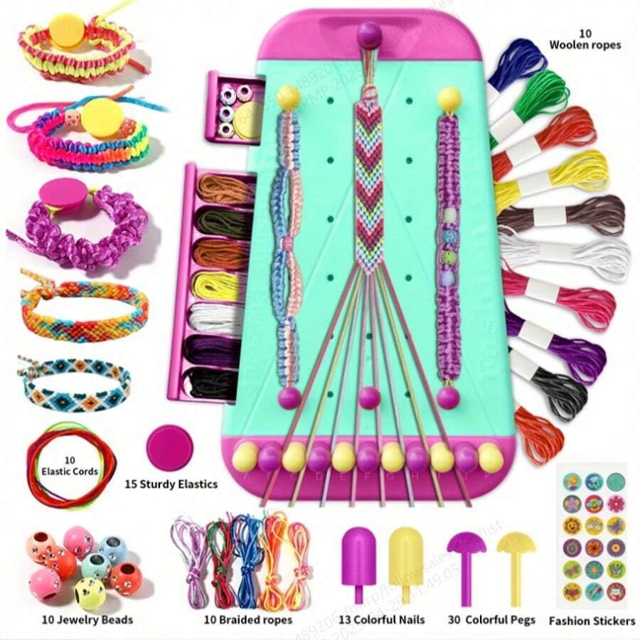 2-In-1 DIY Friendship Bracelet Making Kit, Includes 10 Pre-Cut Yarn Strings And 10 Braiding Cords, Can Be Edited Into Two Different Types Of Ropes, Suitable For Girls Aged 6-14 As Birthday Gift - Multicolor - View 1