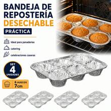 Set Of 4 Disposable Aluminum Foil Baking Pans With 6 Cavities (7cm) For Muffins, Cupcakes And Tartlets, Heat Resistant Molds For Catering - 彩色 - 查看 1
