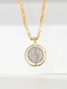 1件男女通用复古宗教旋转圣母玛利亚奖章项链，采用14K镀金铜材质，配60厘米经典链，精美雕刻双面奖章，适合作为圣餐纪念品和洗礼礼物，可日常佩戴或用于宗教仪式，简约百搭。 - 金黃色 - 查看 10