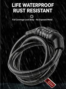1pc Bicycle Combination Cable Lock Waterproof Anti-Theft Lock 4-Digit Code Bike Lock Motorcycle Electric Scooter Ring Lock - Black - View 4