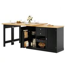 Extendable Kitchen Table 120-197 Cm, 360° Swivel, With Wine Rack And Snack Shelves, Magnetic Doors, White/Black, Max Load 60 Kg - Black - View 6