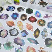 50Pcs Clear Galaxy Stickers, PET Transparent Universe Planet Nebula Decals, Journal & Daily Items DIY Decor Stickers - 50pcs/set - View 2
