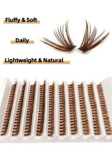 200pcs Brown 50D D Curl Cluster False Eyelashes, Fluffy Natural Soft Lightweight, Suitable For Holiday Party Travel Vacation Makeup, Cluster Lash Extensions - D - View 3