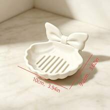 1pc Bowknot Shell Shaped Soap Dish, Thickened Ceramic Material With Hollow Drainage Design For Quick Drying, Countertop Storage Keeps Soap Dry And Durable, Suitable For Exquisite Home Decor Enthusiasts, Bathroom Sink Soap Storage, Say Goodbye To Sticky Soap Dishes And Refresh Your Countertop, Desktop Storage Tray For Toiletries - White - View 3