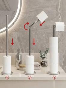 Metal Freestanding Toilet Paper Holder, Multi-Roll Paper Storage Rack, Bathroom Countertop Freestanding Paper Dispenser, Waterproof Floor-Standing Paper Dispenser, Home Bathroom Decor Hardware Accessories, Travel Essentials - Multicolor - View 10