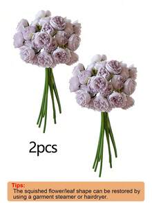 1 Bunch/2 Bunches Silk Peony Bouquet, Pink Artificial Roses, 27 Stems Artificial Peonies, Suitable For Home, Wedding Party, Table Decor, Bridal Shower, Valentine's Day, Birthday Gift, Graduation Ceremony And Other Occasions - Lilac Purple - View 3