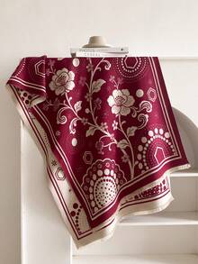 1pc Faux Cashmere Elegant Floral Pattern Jacquard Warm Scarf For Women, Air-Conditioned Room Blanket, Autumn/Winter Outdoor Travel Cold Protection Neck Warm Decorative Scarf Shawl Dual-Use, Suitable For Daily Matching, First Choice For Gifts - Burgundy - View 3