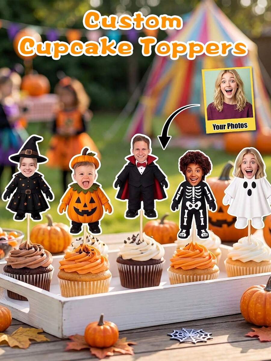 Customize Your Own Photo Halloween Cake Decorations With Customizable Face Designs. These Halloween Costume Decorations Are Perfect For Halloween Parties, Halloween Decorations, Halloween Birthday Parties, And Holiday Party Dessert Supplies. - Multicolor 1 - View 1