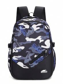 Unisex Colorblock Letter Camo Print Backpack, Large Capacity Multi-Function Lightweight Wear-Resistant School Bag For Middle And High School Students, Laptop Backpack, Outdoor Travel Backpack - Multicolor - View 2