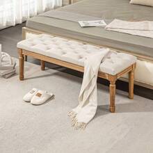 Bench, Upholstered Bench With Linen Look, Wooden Legs, Bed Bench For Bedroom - 白色 - 查看 5