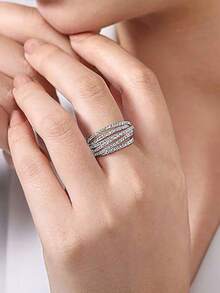 1件優雅立方鋯石女款戒指，婚禮、訂婚、派對珠寶，情人節禮物 - 銀色 - 查看 4