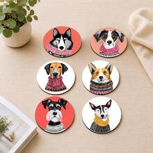 6pcs Painted Pattern Round Coasters, Non-Slip Rubber Bottom Coffee Cup Coasters, Beverage Cup Coasters, Suitable For Home, Office, Bar, Kitchen, Holiday Tabletop Decoration Party - Multicolor - View 8